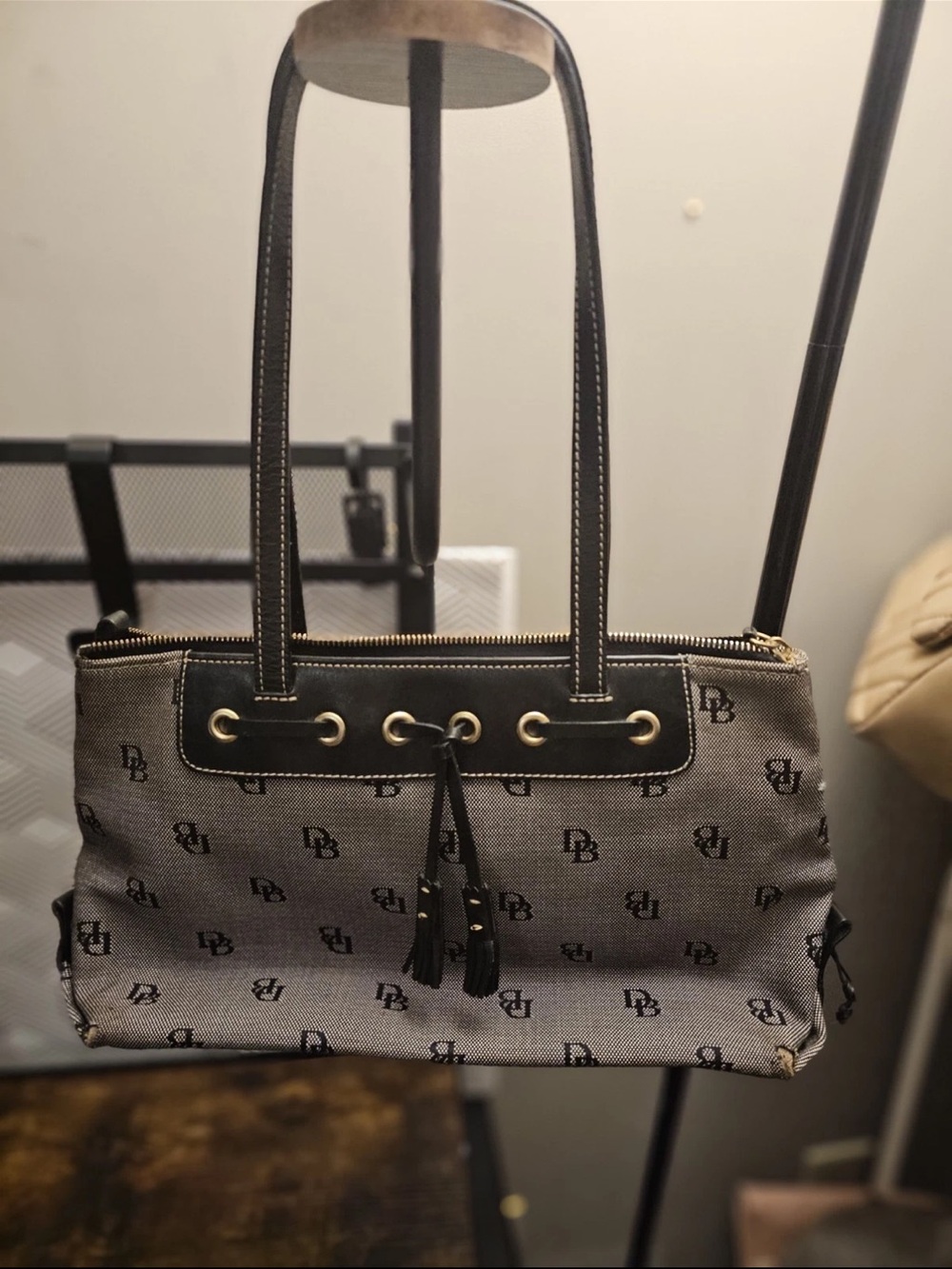 Dooney & Bourke Gray Monogram Shoulder Bag with Black Trim
